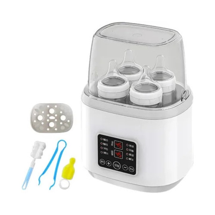 Incalzitor biberon 8 in 1, sterilizator, pentru 1-2 sticle, Polipropilena, alb