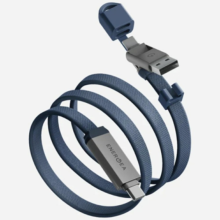 Cablu USB-C 2in1 Energea Sheath Travel, 60W, 1.2m, albastru