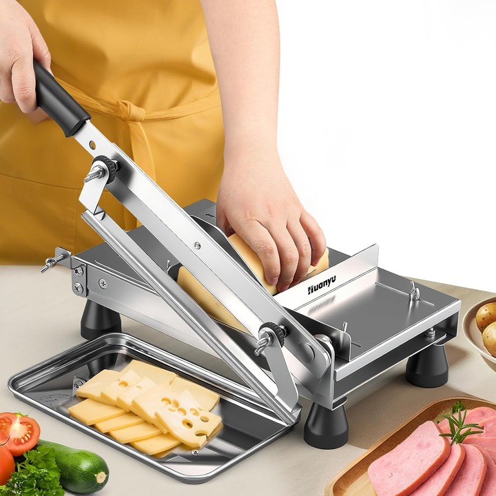 Feliator de branza Huanyu, grosime reglabila 1–55 mm, pentru branza tip bloc, feliator multifunctional pentru alimente, pentru unt, paine, mezeluri si legume