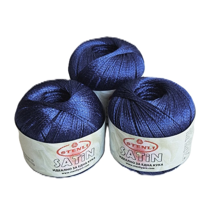 3 darabos Stenli Satin sötétkék textilfonal készlet, kód 560, 50g/160m