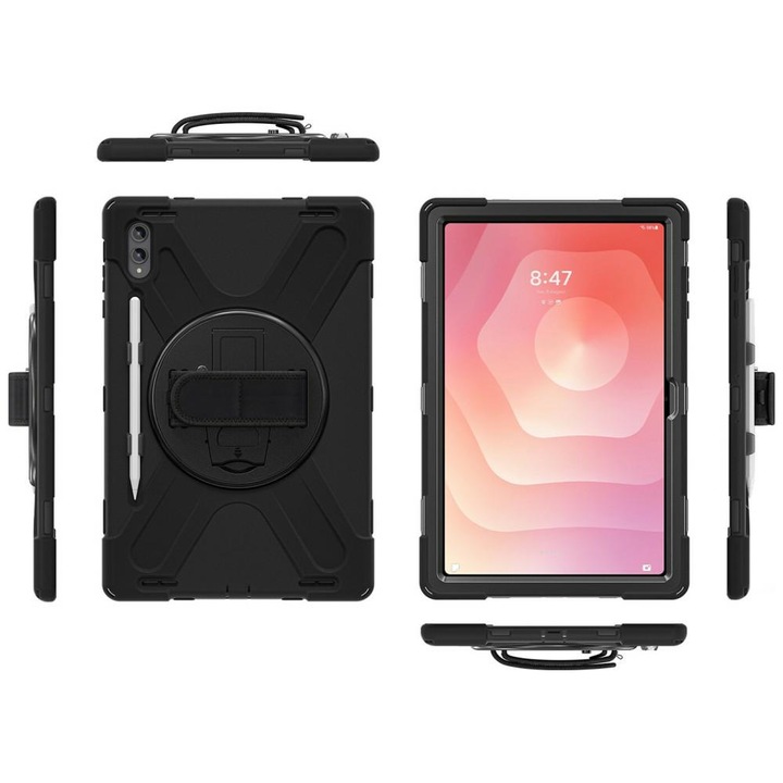 Husa 4smarts Rugged Case Grip, negru, 30x24cm, protectie robusta, suport 360° pentru Samsung Galaxy Tab S11 Ultra