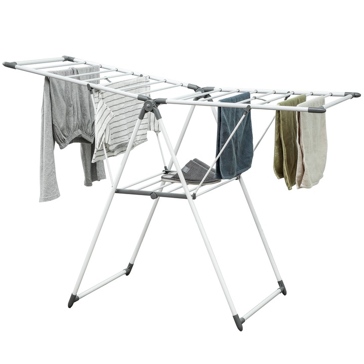 Uscator rufe 2 niveluri, reglabil 4 inaltimi, alb, 156.5x61.5x97 cm