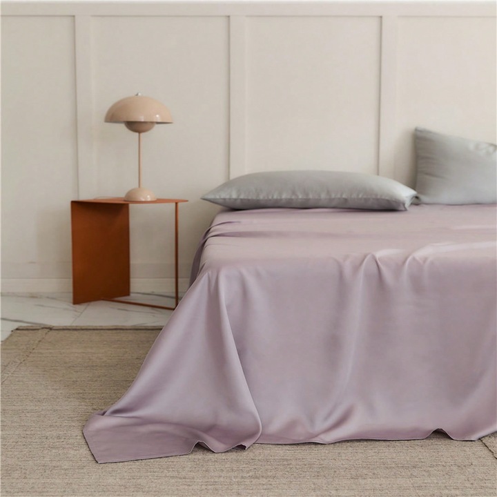 Cearceaf pat single, bumbac matase, mov hibiscus, 200x230cm