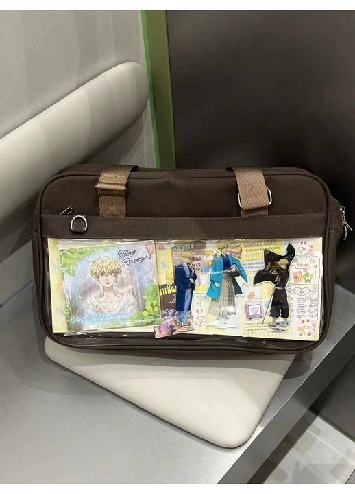 Barna válltáska, japán stílusú, sokoldalú, közepes méretű
