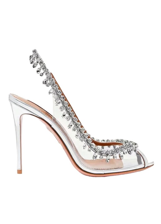 Pantofi dama, stiletto, transparent, elegant, cu strasuri