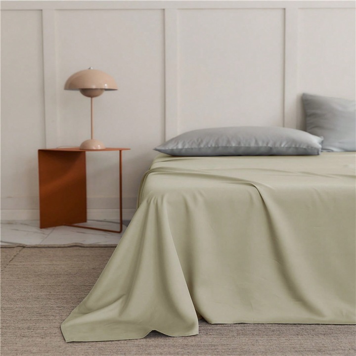 Cearceaf pat single, bumbac matase, mustar kaki, 245x250cm