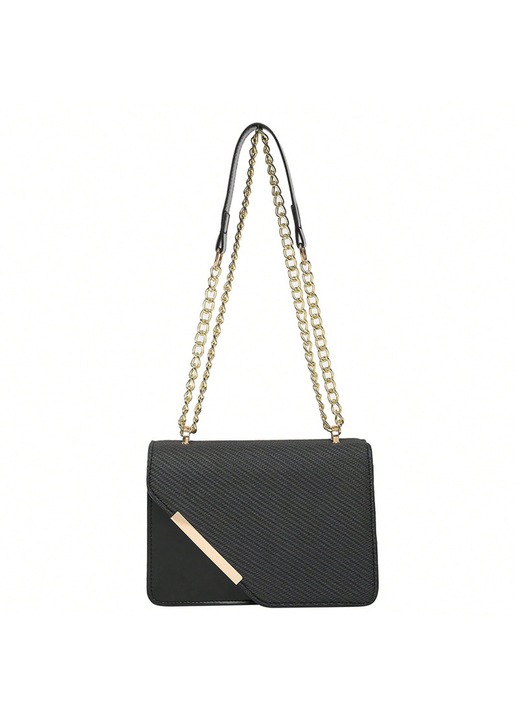 Női kis négyzet alakú fekete táska, válltáska, crossbody, tavaszi
