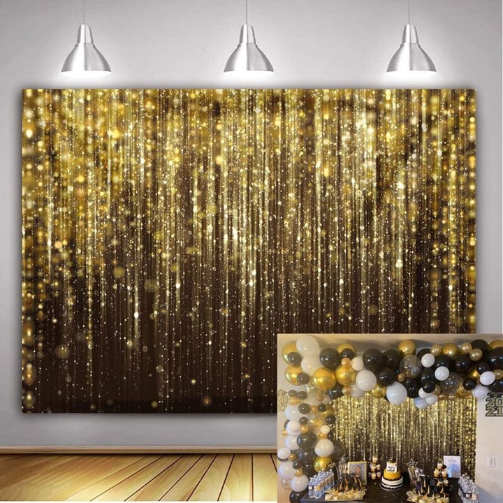 Fundal petrecere Happy Birthday auriu 210x150cm vinyl