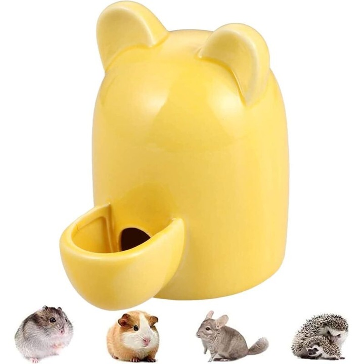 Adapatoare ceramica pentru animale mici, 200ml, galben, 11x10.3x7cm