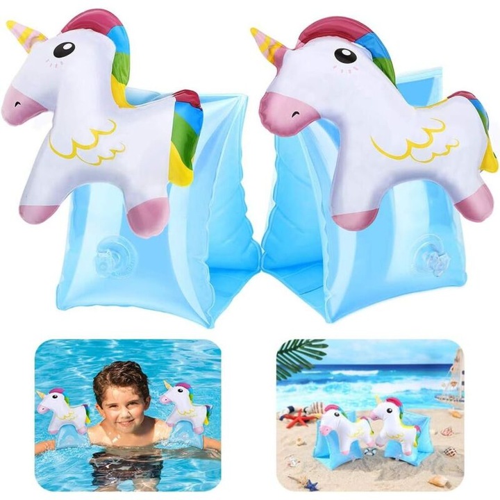 Colaci de inot copii unicorn, set 2 bucati, PVC ecologic, 15x11x17 cm