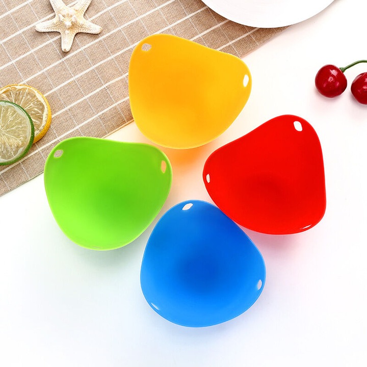 Set 4 x Forme silicon pentru ouă posate, multicolor, 7x7cm