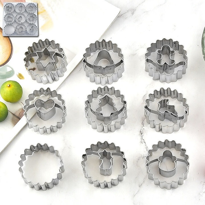 Set 9 forme prajituri Craciun inox, diverse modele, 9 piese