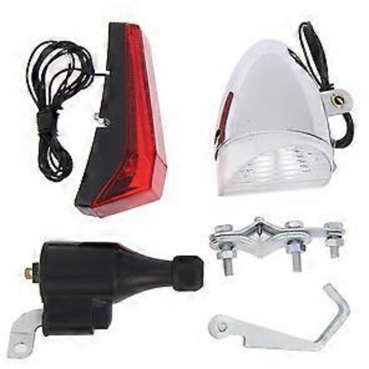 Set lumini bicicleta din metal, negru argintiu, cu dinam si clema