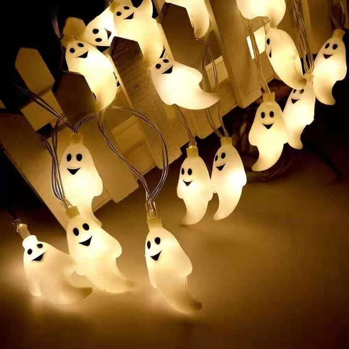 LED Halloween dekoráció, szellem modell, 3m, 20 LED, műanyag, hordozható