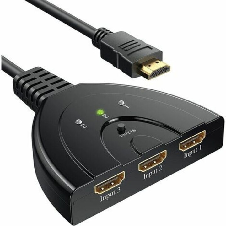 Comutator HDMI, comutator HDMI cu 3 porturi, splitter selector HDMI manual, comutator HDMI de la 3 intrari la 1 iesire, suport Full HD 4K/3D cu cablu de mare viteza