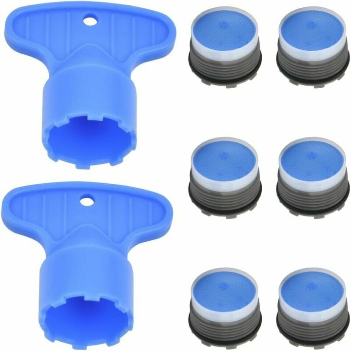 6 buc aeratoare de robinet M18.5, aerator de robinet M22, aerator cu duza de robinet din plastic, economisitoare de apa pentru bucatarie, chiuveta, robinete de baie, cu 6 chei albastre pentru robinet