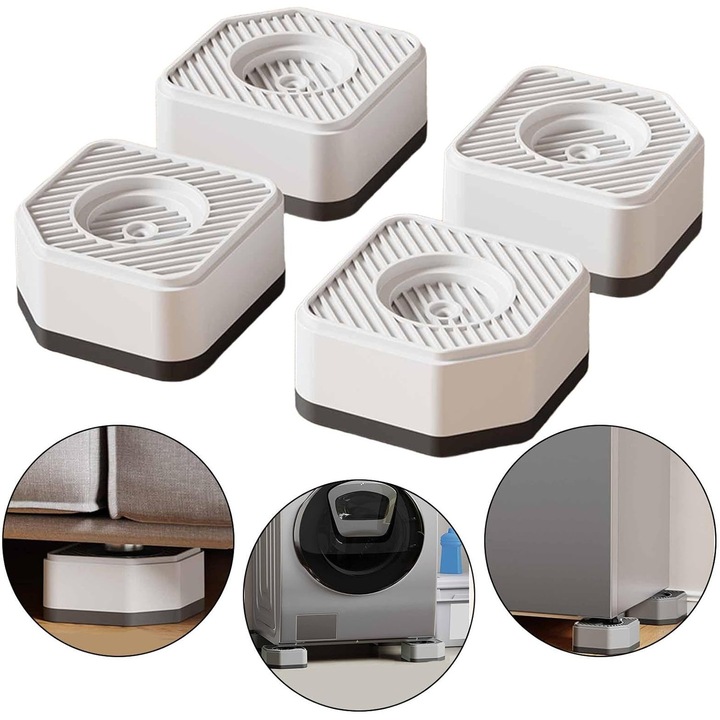 Set de 4 tampoane antivibratii pentru picioarele masinii de spalat, usoare, universale, antiderapante si versatile pentru frigidere si alte electrocasnice