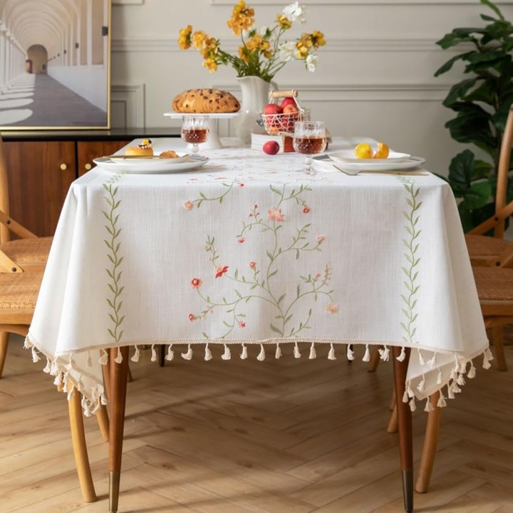 Téglalap alakú asztalterítő, foltálló, pamut és lenvászon, mosható, modern textil asztalterítő kültérre, konyhaasztal dekoráció (140x180 cm)