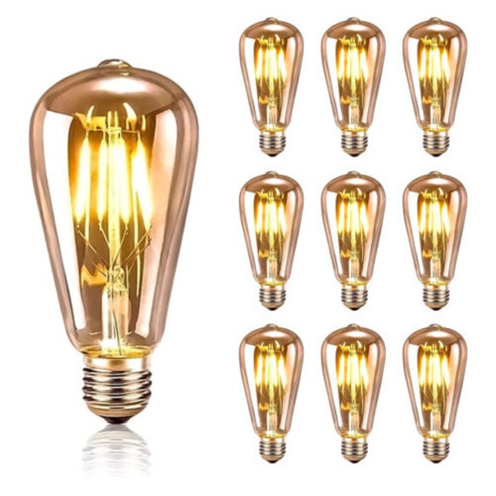 10 darabos csomag E27 ST64 4W 2700K meleg fehér LED filament izzó, retro vintage Edison antik izzók, 400Lm egyenértékű egy 35W-os izzólámpával