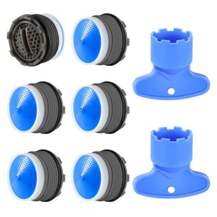 6 buc aerator M18.5, duza de bucatarie si baie, aerator de robinet din plastic pentru economisirea apei cu 2 chei, albastru