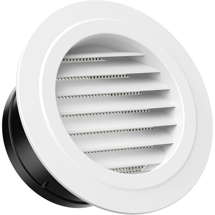 Grila ventilatie rotunda 125mm plastic negru cu plasa anti-insecte