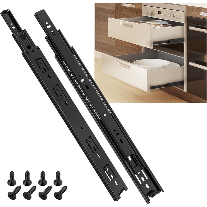 Glisiera pentru sertar cu extensie completa de 350 mm, capacitate de incarcare pe rulment cu bile, sina glisanta pentru sertar, capacitate de incarcare de pana la 45 kg, glisiere pentru sertar de bucatarie, montare laterala, 1 pereche