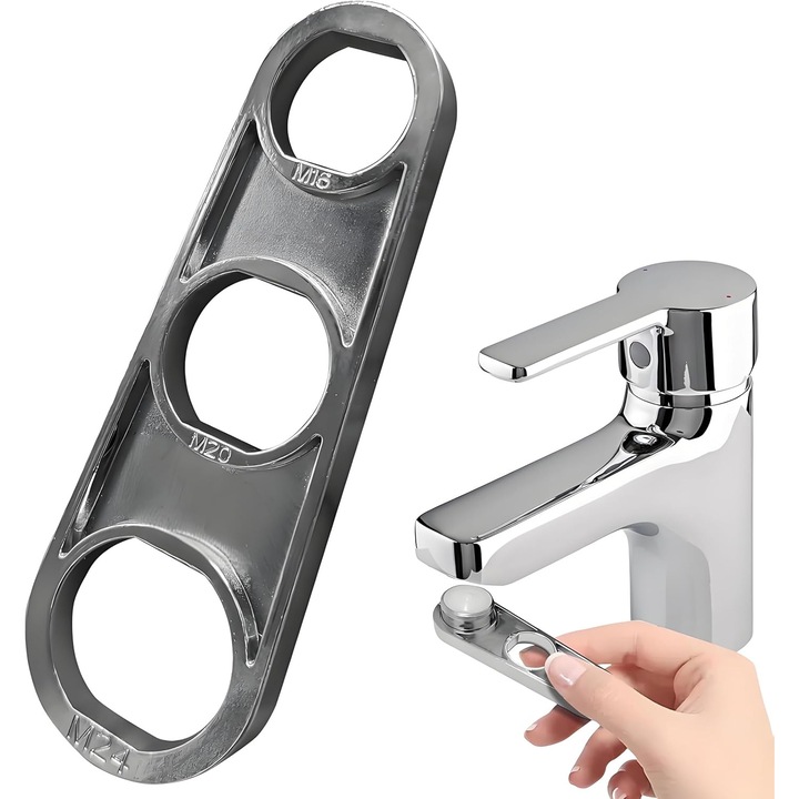 Cheie pentru aerator de robinet M18/M18.5/M20/M22/M24/M28, aerator cu duza de mixer, cheie cromata pentru aerator de robinet M24, instrument multifunctional pentru reglarea debitului de apa