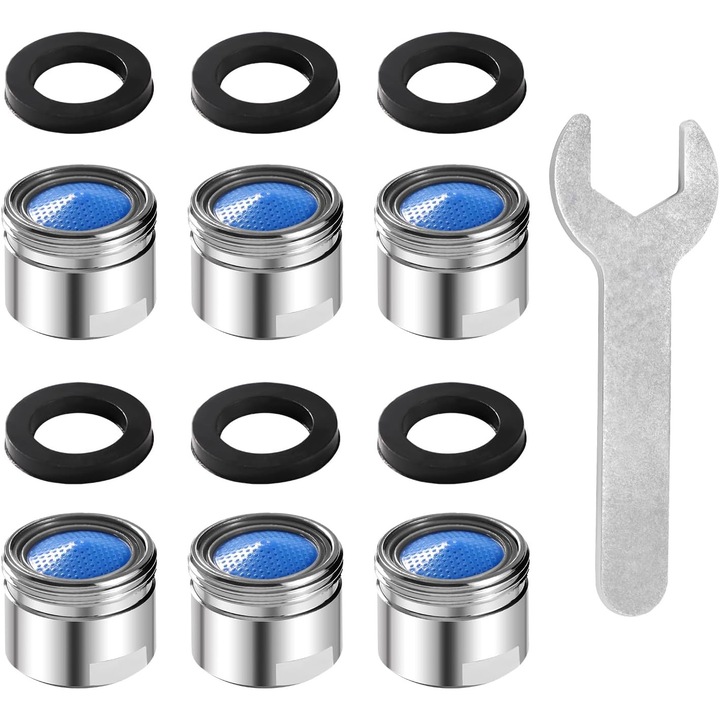 Set de 6 aerator pentru robinet M18, cu 6 inele de etansare si 1 cheie, accesorii pentru filtru de robinet cu filtru ABS, pentru bucatarie si baie