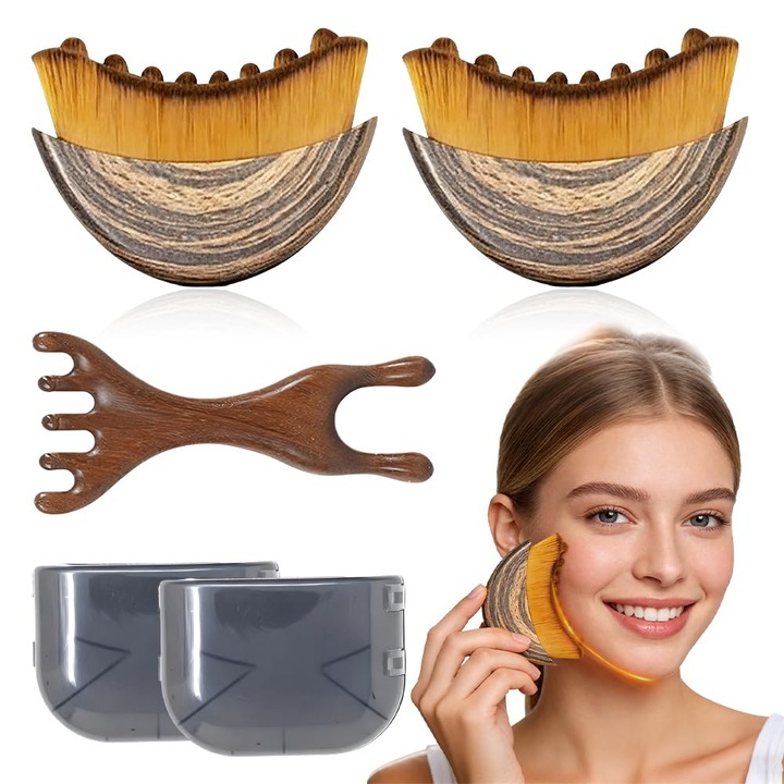 Perie faciala de contur pentru drenaj limfatic, 3 buc, usor de curatat, durabil, pentru maxilar si barbie, Ergonomic, Compact si Versatil, OUYLAF