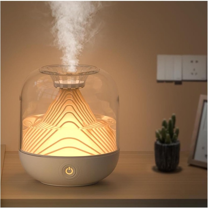 Umidificator de aer cilindric pentru camera, umidificator de aer pentru camera bebelusului de 700 ml, umidificator de aer cu incarcare USB pentru masina, casa, birou, dormitor, alb