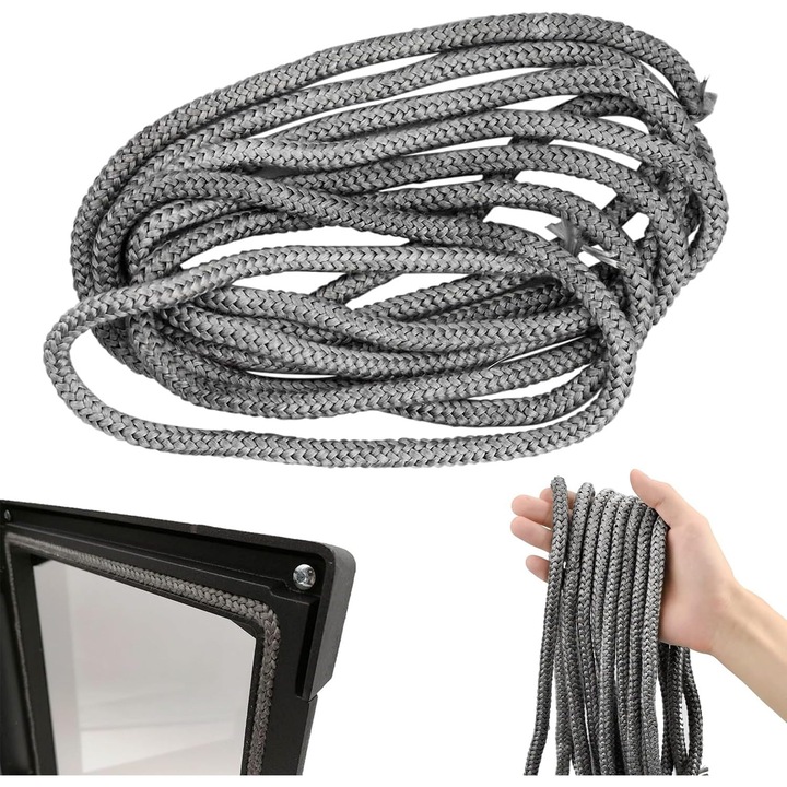 Garnitura de etansare pentru semineu 1 bucata, garnitura de sticla pentru semineu, garnitura de etansare pentru semineu, garnitura pentru soba pe lemne, garnitura din fibra de sticla de 8 mm x 3 m, etansare pentru semineu
