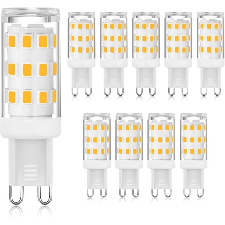 LED крушка G9 3000K Топло Бяло 3W, LED крушка с цокъл G9 с два пина (еквивалент на халогенна 40W), Енергоспестяващи крушки G9 за полилеи, Без трептене, Недимируеми, Пакет от 10
