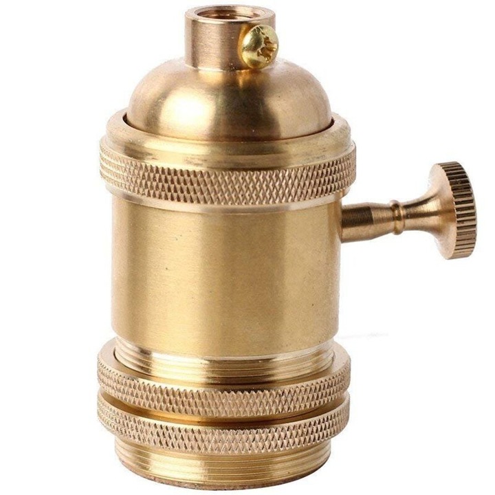 Dulie de lampa vintage din alama si cupru cu intrerupator, soclu pentru bec E27 in stil retro Edison