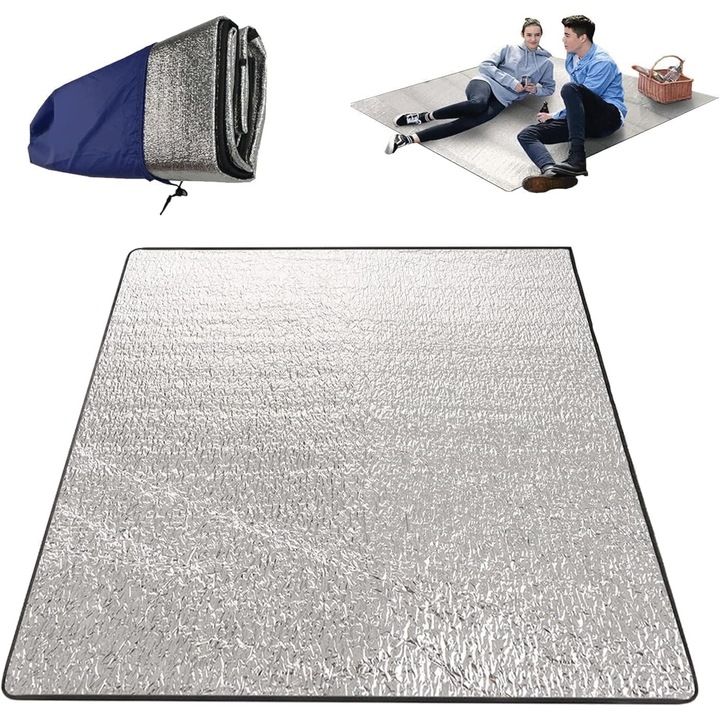 Kemping matrac, alumínium szigetelő matrac 200x200 cm, feltekerhető alumínium matrac, habszivacs hálómatrac, könnyű hálómatrac szabadtéri kempingezéshez, túrázáshoz és piknikezéshez