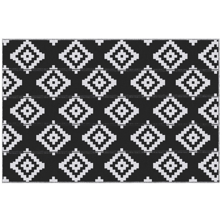 Covor pentru exterior, Outsunny, Polipropilena, 2.74x1.82 m, negru si alb