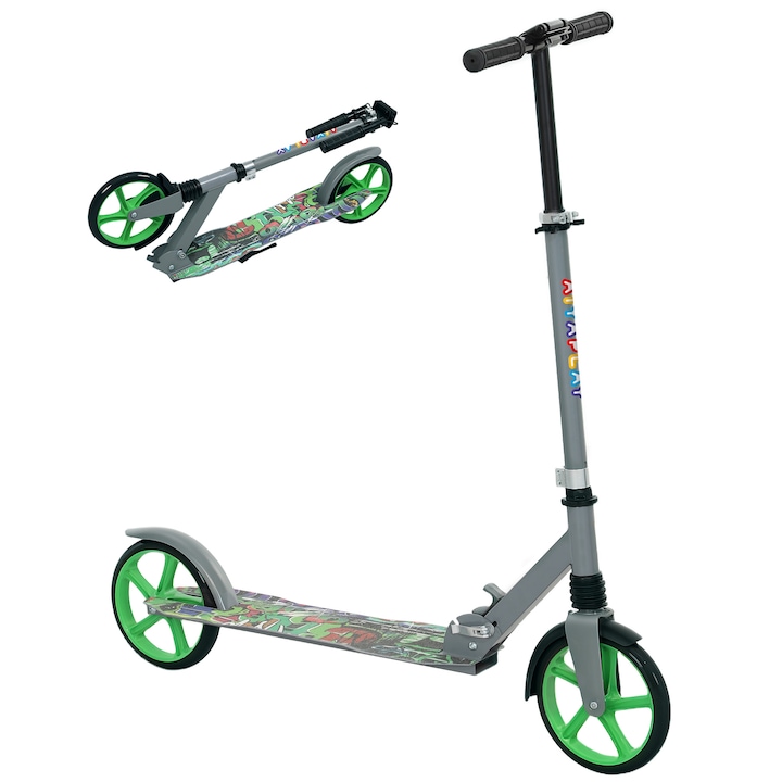 Összecsukható gyermek roller, állítható, zöld, 94x38x88-103cm