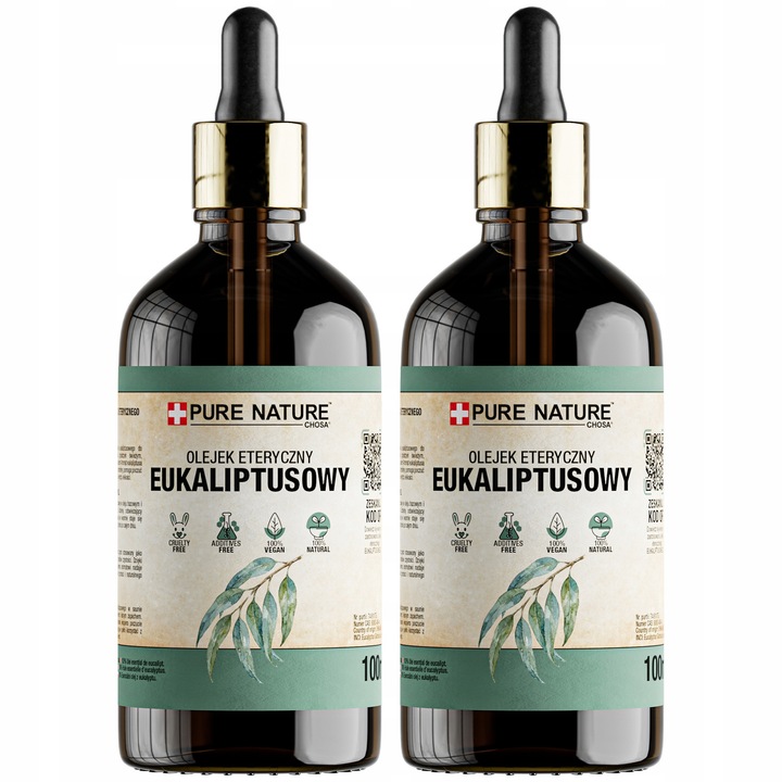 Eukaliptusz illóolaj szett, Chosa, Pure Nature, 2 x 100 ml, 100% tiszta, természetes, aromaterápia, légzés, frissesség