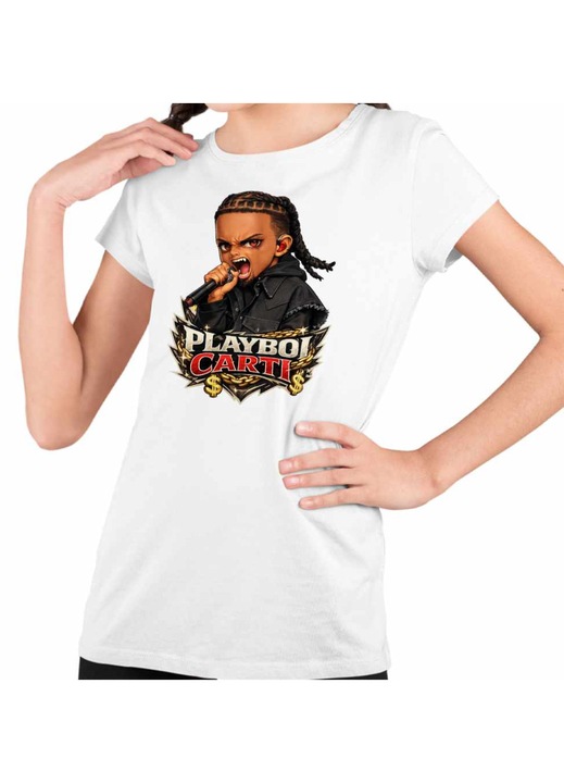 Tricou Copii Fete Playboi Carti RIP, Alb