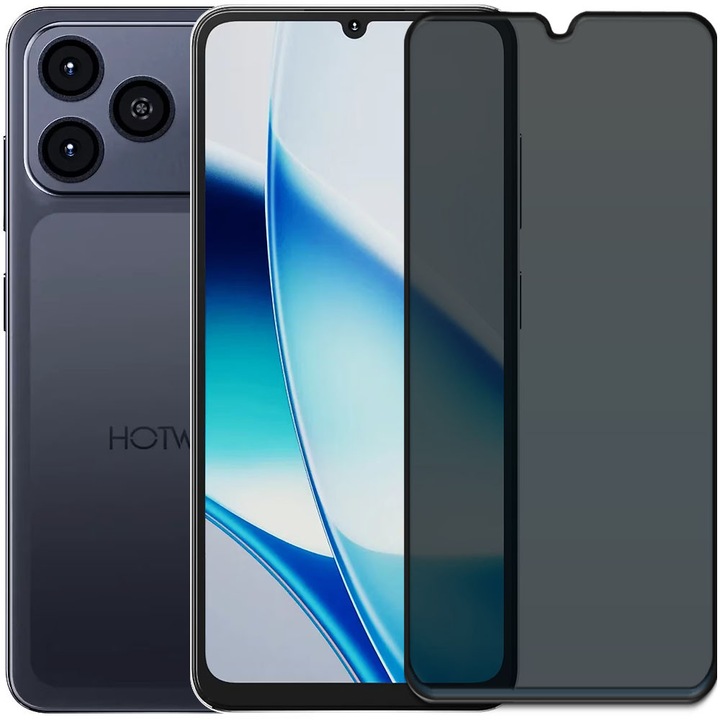 Folie din sticla securizata pentru HOTWAV A17 Pro Max, HAMSTERBOX Privacy Shield, Protectie completa ecran, Full face, Aplicare rapida, Case Friendly, Negru