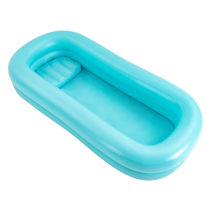 Pat de dus gonflabil, Cada pentru pat, PVC dreptunghiular, Pompa de aer 150 W, Umflare in 60 s, Punga de apa, Pentru varstnici si persoane cu dizabilitati, Albastru