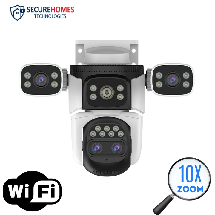 Camera Supraveghere WIFI Tripla SecureHomes cu 4 Lentile 2MP, Zoom 10X