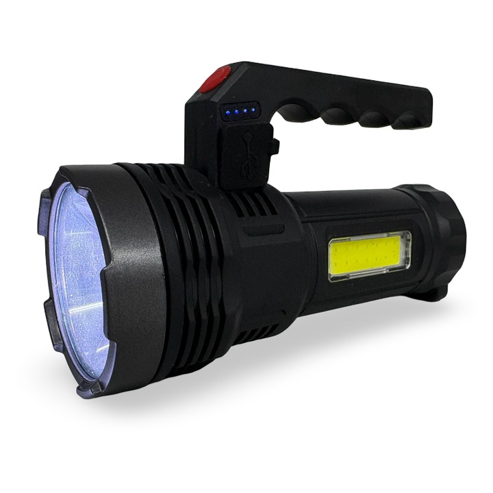 LED соларна презареждаема USB лампа, OSL + COB, с дръжка и индикатор за батерия