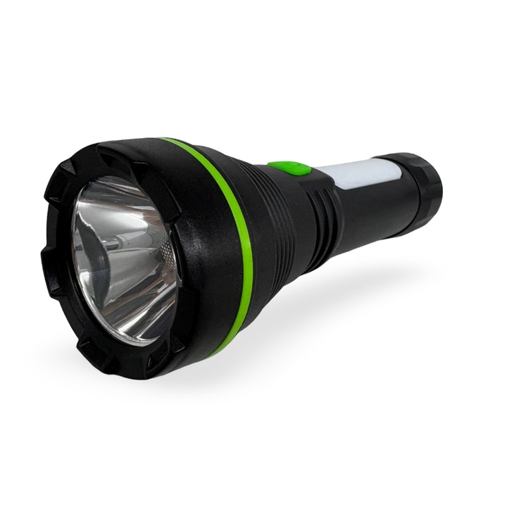 Мощен акумулаторен LED фенер с USB, със странична COB светлина, 4 режима на осветление и директно USB зареждане
