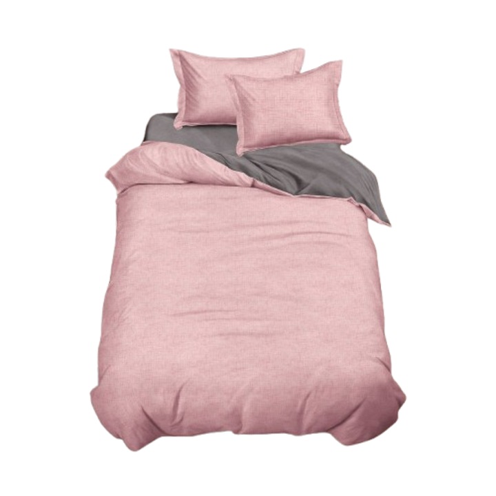 Lenjerie de pat, 4 piese, 1 persoana, 155x220, roz