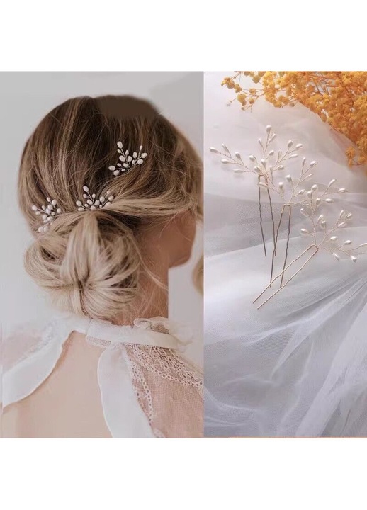Accesoriu par agrafa U-clip pentru mireasa si domnisoare de onoare alb