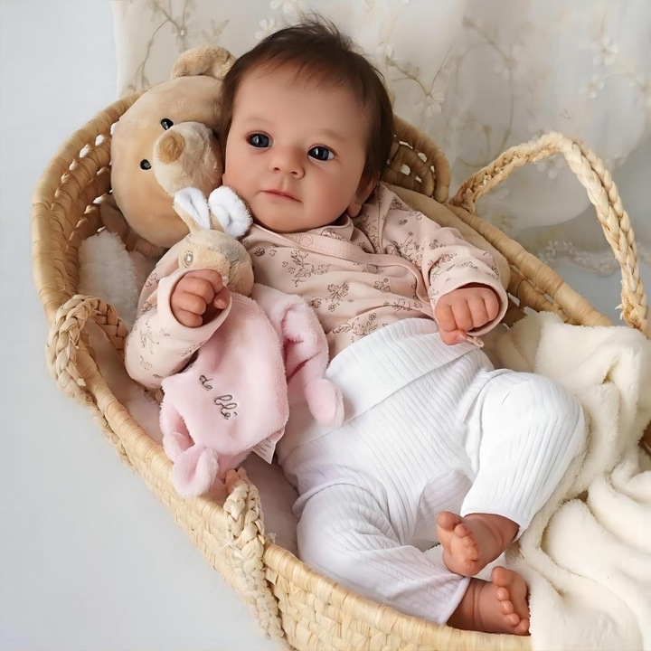 Papusa reborn silicon, KsiTig, 18inch 46cm, realista bebelusi fetita, 1, 2kg, Roz, set cu haine si accesorii