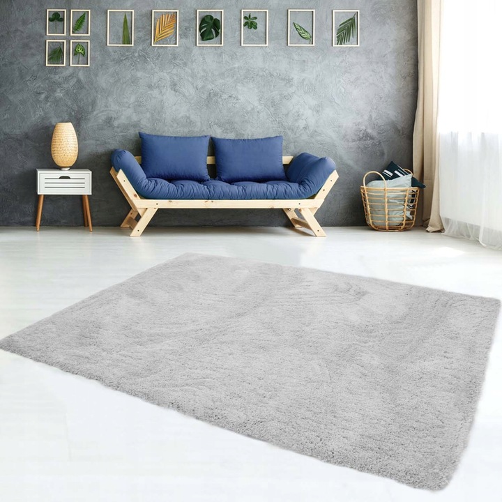 Covor, elSimone, 80 x 150 cm, Gri, Shaggy Microfibra Soft, Extrem De Moale, Antistatic, Antibacterian, Spate Din Bumbac, Protejeaza Parchetul, Estetica Moderna Acasa