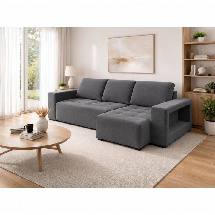 Coltar tapitat extensibil dreapta 120x230, culoare Gri ebonita