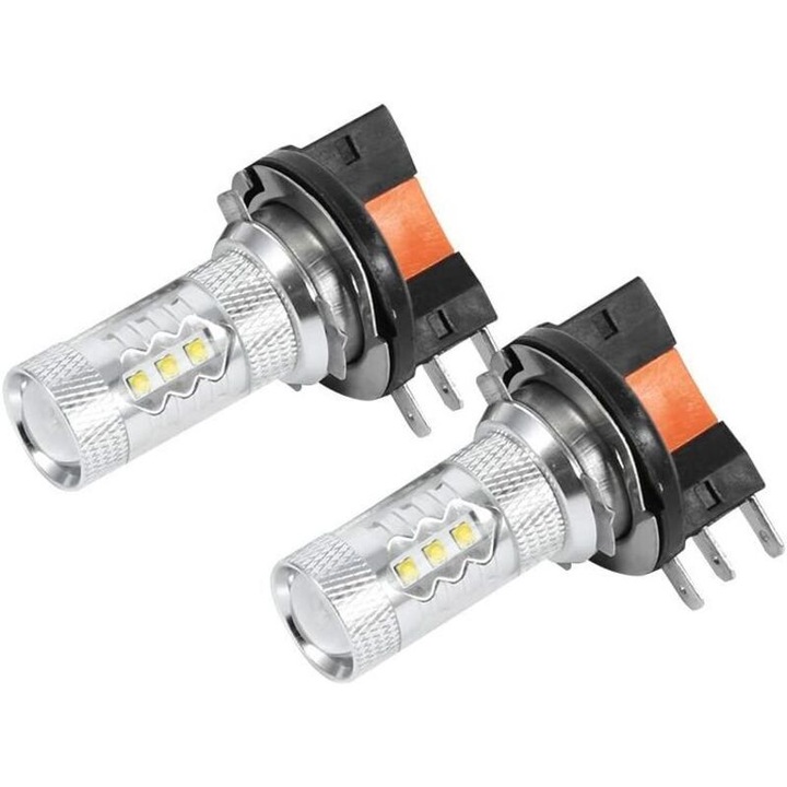 Bec auto LED H15 80W 16 LED alb rece 6,2x3,5x1,8cm set 2 buc