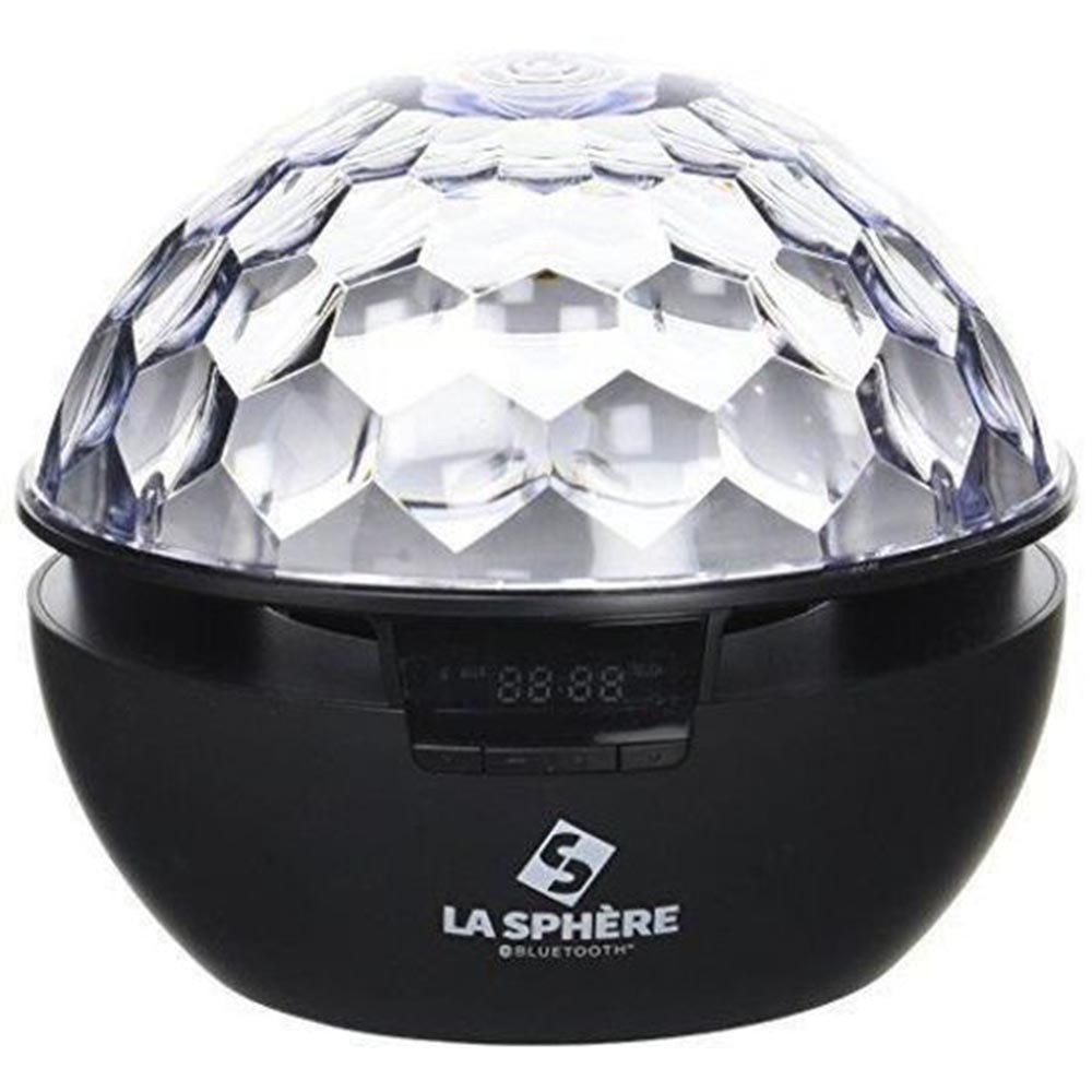 Boxă luminoasă LA SPHÈRE 800270, Bluetooth, Cu ceas, Lumini LED, 10W, AUX, 19 x 19 cm, Negru